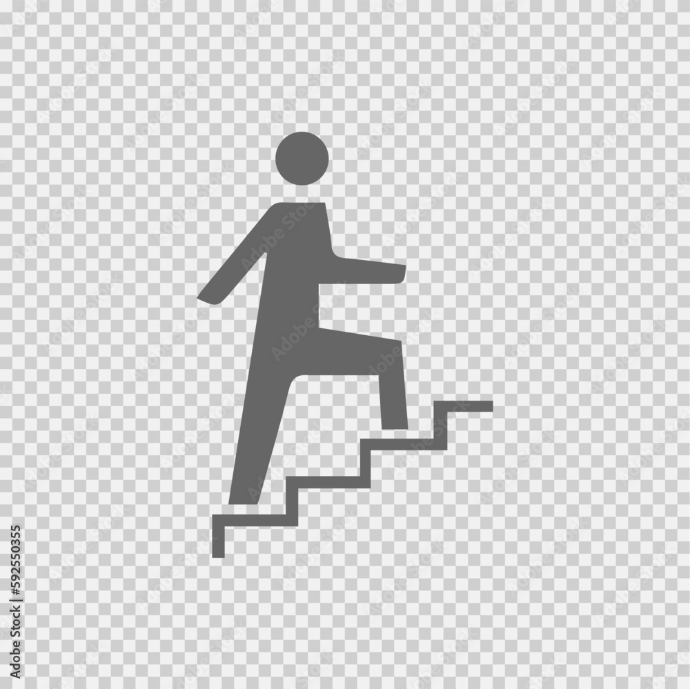 Success symbol vector icon. Business promotion concept sign. Man on stairs simple isolated logo illustration. Success symbol vector icon. Business promotion concept sign. Man on stairs simple isolated logo illustration.