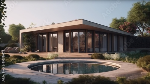  Realistic 4K Quality Render: Awe-Inspiring Facade of a Modern One-Story Home Generative Ai