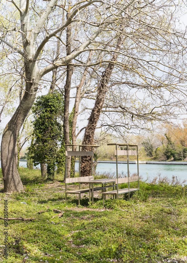 A beautiful park on an island in Venice, Italy, with tall grass and trees A beautiful park on an island in Venice, Italy, with tall grass and trees