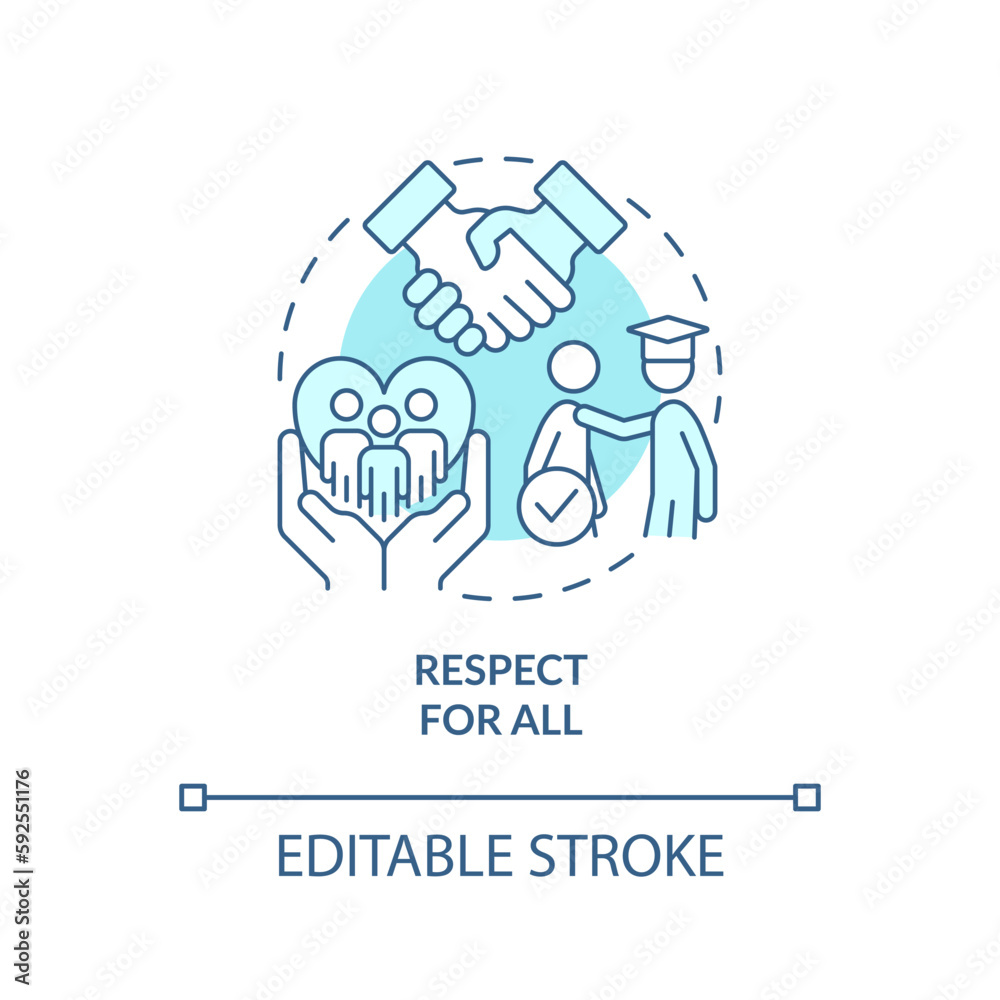 Respect for all turquoise concept icon. Understanding diversity. GCED goal abstract idea thin line illustration. Isolated outline drawing. Editable stroke. Arial, Myriad Pro-Bold fonts used Respect for all turquoise concept icon. Understanding diversity. GCED goal abstract idea thin line illustration. Isolated outline drawing. Editable stroke. Arial, Myriad Pro-Bold fonts used