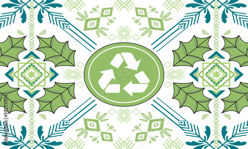 Recycle symbol and leaves background. Trendy with bright colours perfect for poster, wallpaper, banner and backdrop