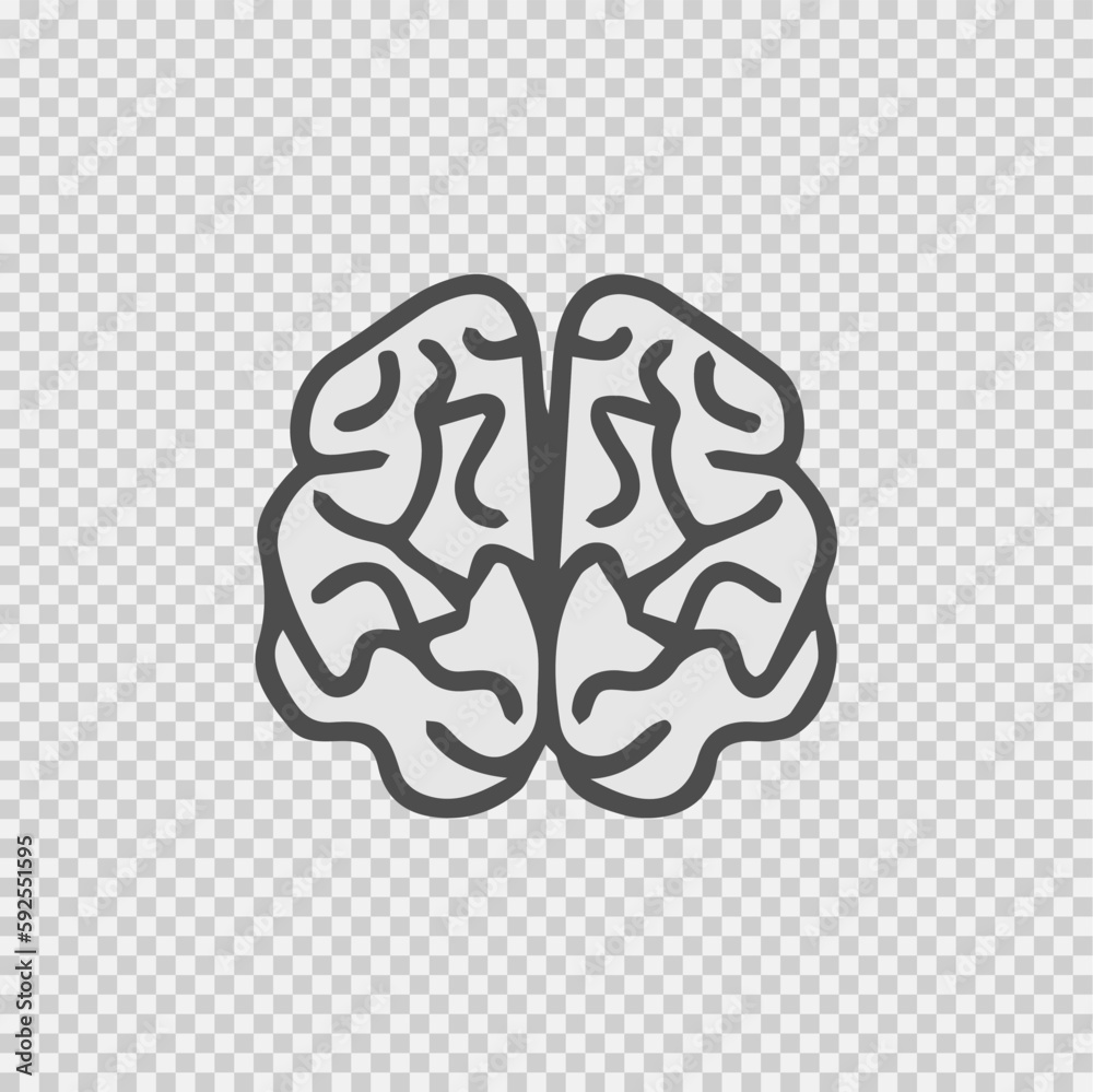 Brain vector icon. Simple isolated symbol EPS 10. Black pictogram on grey background.