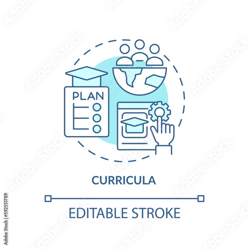 Curricula turquoise concept icon. Sustainable development. Classroom strategy abstract idea thin line illustration. Isolated outline drawing. Editable stroke. Arial, Myriad Pro-Bold fonts used