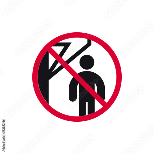 It is forbidden to approach items of equipment with large amplitude swing movements sign, prohibited modern round sticker, vector illustration.