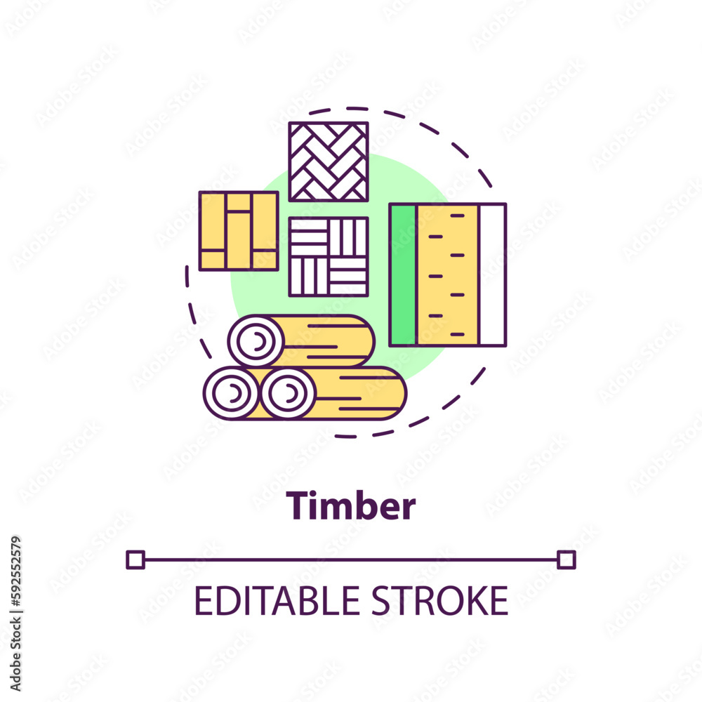 Timber concept icon. Bio based building material. Climate neutral. Lumber abstract idea thin line illustration. Isolated outline drawing. Editable stroke. Arial, Myriad Pro-Bold fonts used