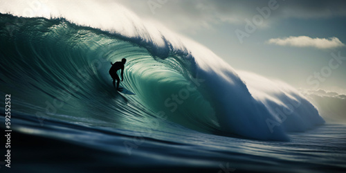 surfer catching a massive wave, generative ai