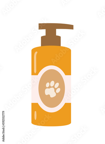 Concept Pet products set shampoo cat dog. This is a flat vector concept cartoon design featuring a pet product, specifically a shampoo for cats and dogs. Vector illustration.