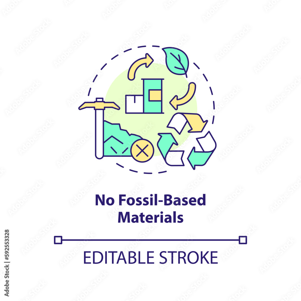 No fossil based materials concept icon. Climate neutral. Bio based products benefit idea thin line illustration. Isolated outline drawing. Editable stroke. Arial, Myriad Pro-Bold fonts used