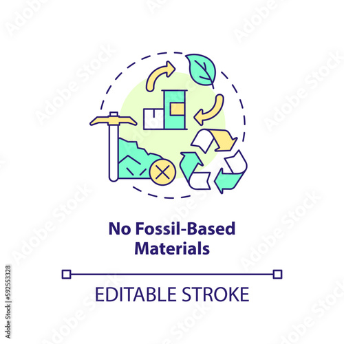 No fossil based materials concept icon. Climate neutral. Bio based products benefit idea thin line illustration. Isolated outline drawing. Editable stroke. Arial, Myriad Pro-Bold fonts used