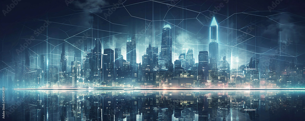 Future cyber technology  city , 5G  Smart city. Digital transformation, cityscape and communication network concept,
internet and global connection, Generative AI 