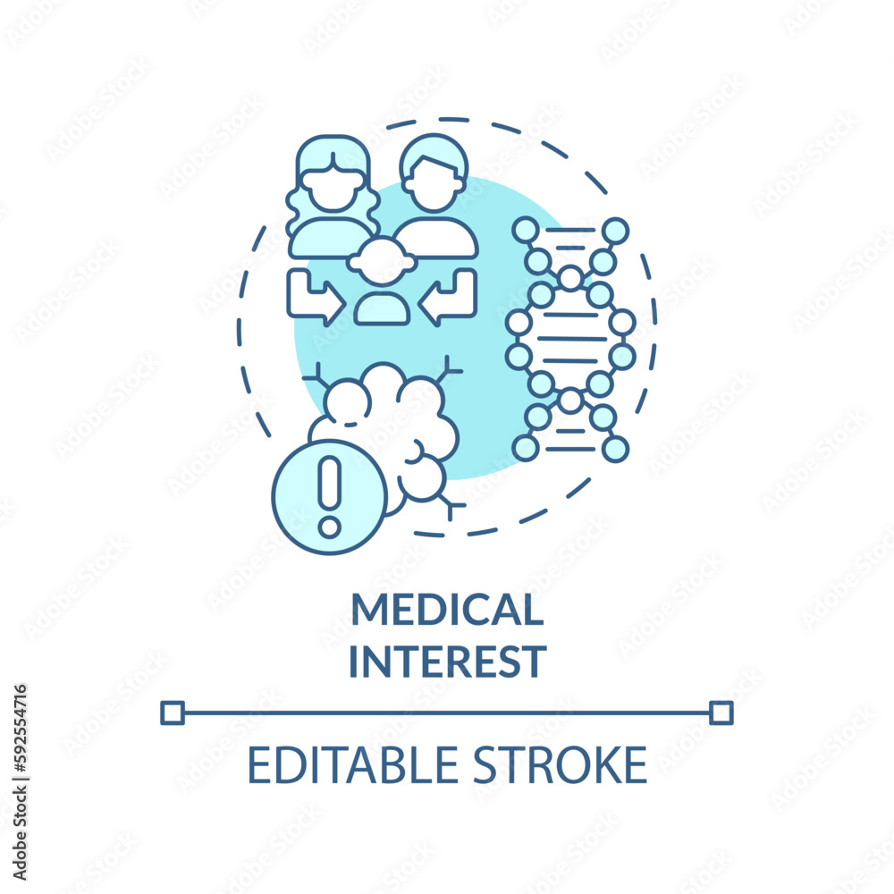 Medical interest blue concept icon. Hereditary diseases. Genealogical research abstract idea thin line illustration. Isolated outline drawing. Editable stroke. Arial, Myriad Pro-Bold fonts used