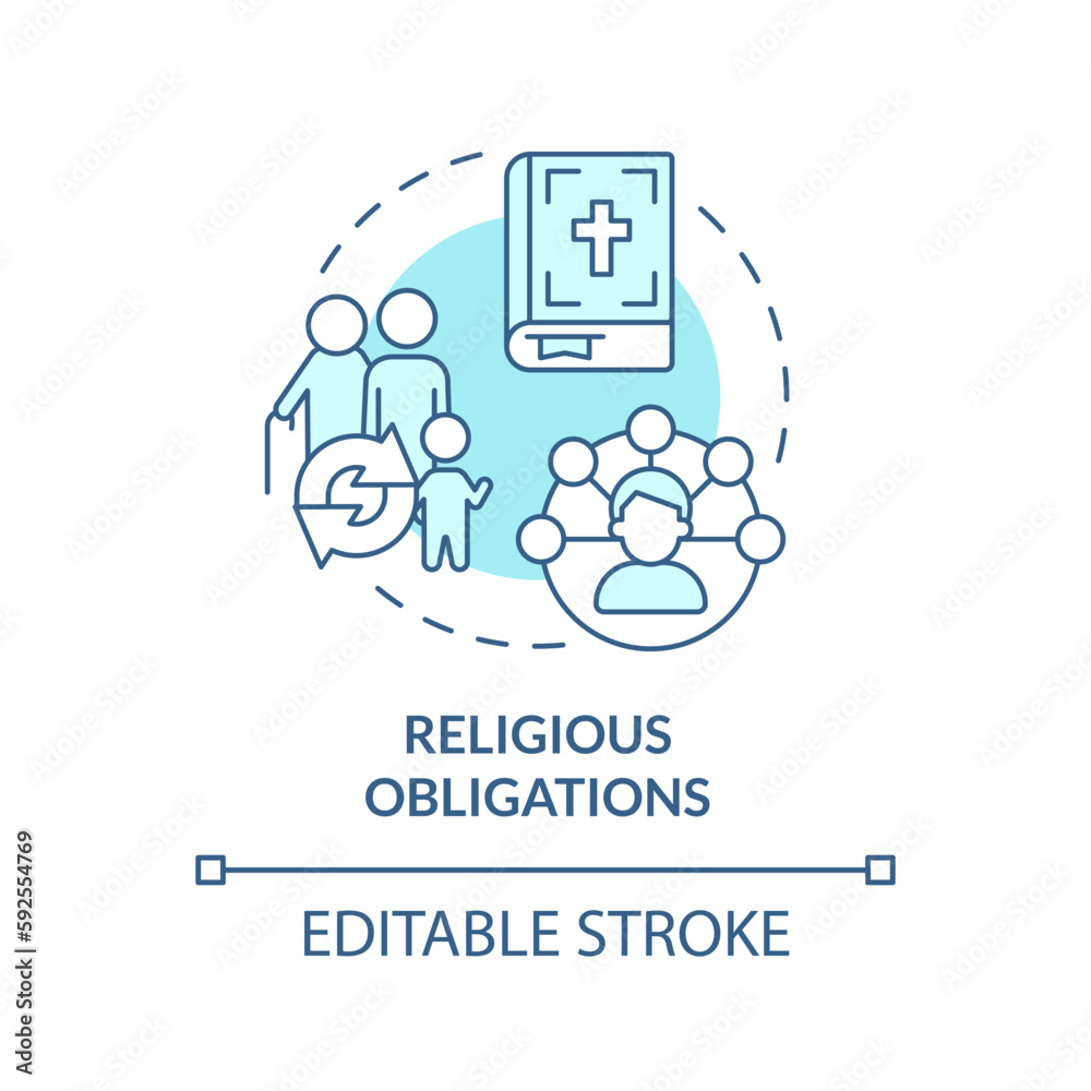 Religious obligations blue concept icon. Traditions. Genealogical research motivation abstract idea thin line illustration. Isolated outline drawing. Editable stroke. Arial, Myriad Pro-Bold fonts used