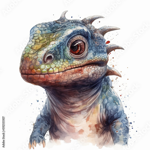 Watercolor peinting of a cute baby dinosaur on white background. Al generated © ArtStage