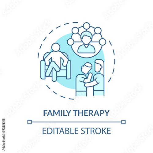 Family therapy blue concept icon. Counseling and psychotherapy. Genograms usage abstract idea thin line illustration. Isolated outline drawing. Editable stroke. Arial, Myriad Pro-Bold fonts used