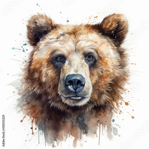 Watercolor painting of a cute bear on white background. Al generated