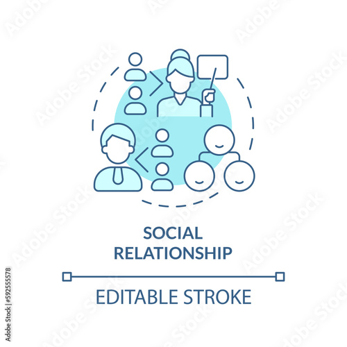 Social relationship blue concept icon. Employee, employer relations. Genogram data abstract idea thin line illustration. Isolated outline drawing. Editable stroke. Arial, Myriad Pro-Bold fonts used © bsd studio