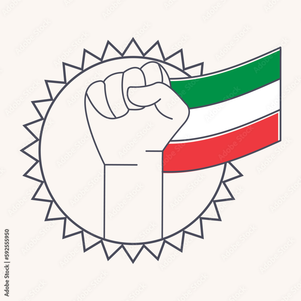 italian liberation day sign, hands clasped with italian flag fluttering.