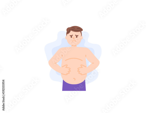 Gaucher disease. accumulation of fatty substances in the organs of the body. symptoms of deworming. a man whose belly is stretched. health problems. character illustration design. vector elements