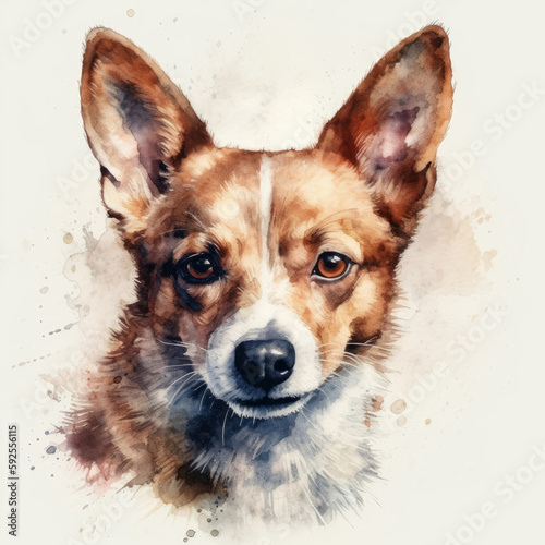 Watercolor painting of a cute dog on white background. Al generated © ArtStage