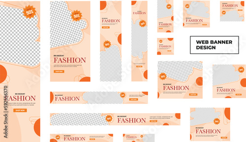 set of modern fashion web banners in standard size with a place for photos. Fashion ad banner cover header background for website design, Social media cover ads banner template.