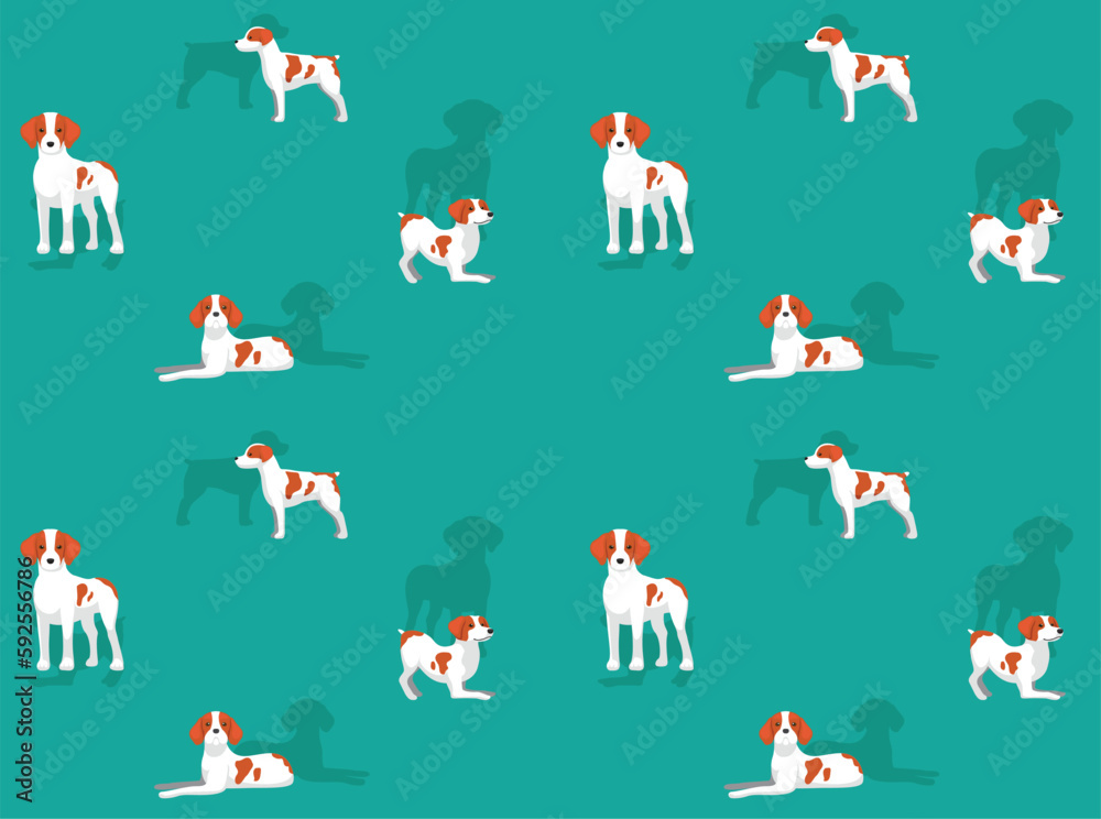 Obraz premium Animal Dog Brittany Cartoon Poses Seamless Wallpaper Background 