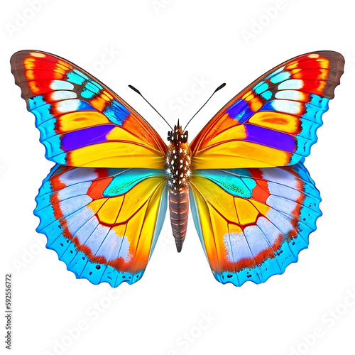 Cropped silhouette of a colorful butterfly seen from above with its wings open