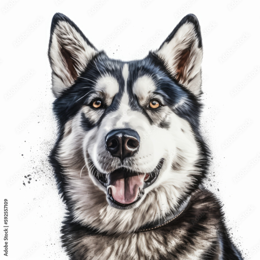 Watercolor painting of a Siberian Husky on white background. Al generated