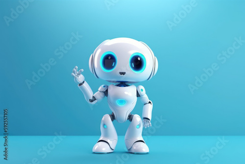 Friendly cute AI Chatbot Robot character waving  generative AI