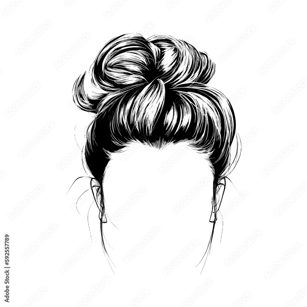 Silhouette Messy Bun hairstyle vector line art illustration