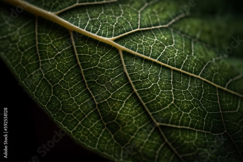Close-up macro of green leaf veins - AI Generated