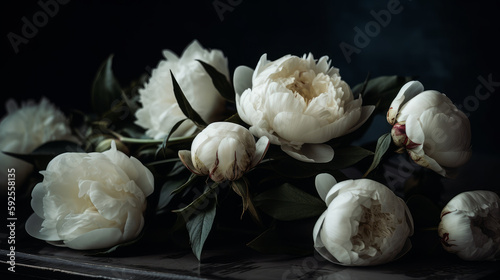 Fototapeta Naklejka Na Ścianę i Meble -  A bunch of white peonies realistic isolated background. Al generated