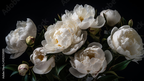 Fototapeta Naklejka Na Ścianę i Meble -  A bunch of white peonies realistic isolated background. Al generated