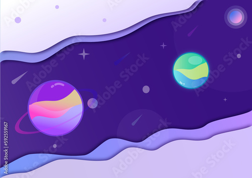 pastel Saturn and green pastel planet  in wave space background