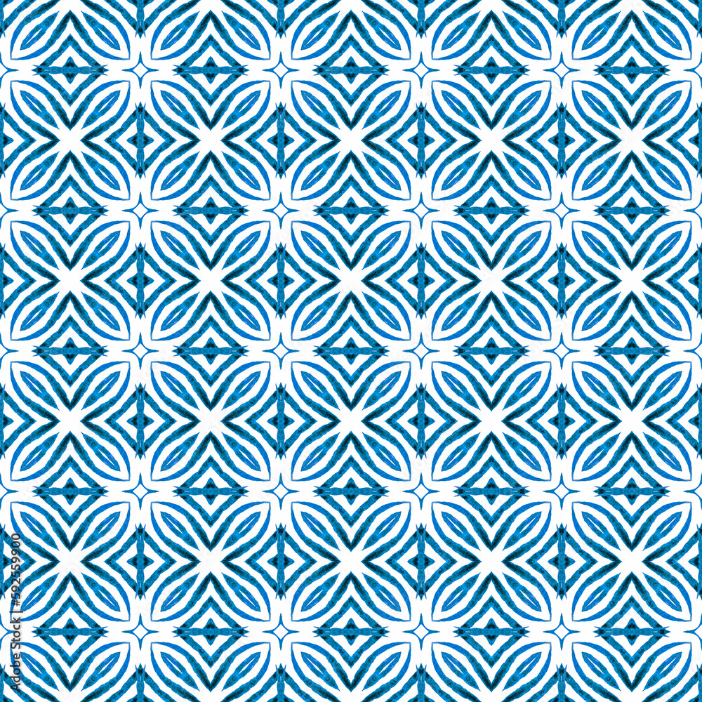 Watercolor ikat repeating tile border. Blue