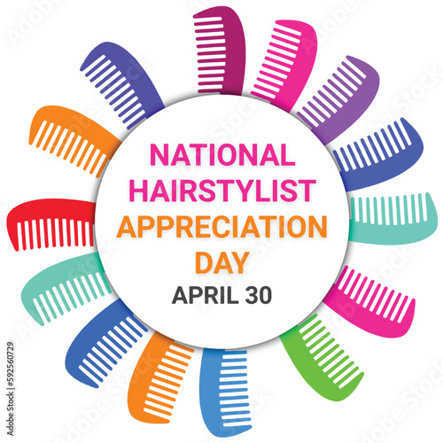 National Hairstylist Appreciation Day. April 30. Holiday concept. Template for background, banner, card, poster with text inscription.