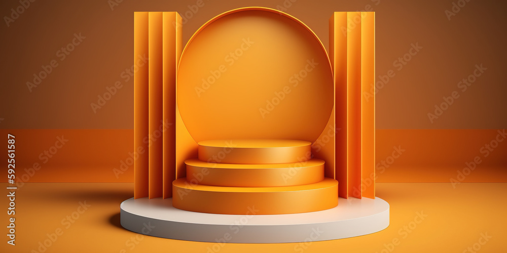 Obraz premium Realistic 3D orange theme podium for product display. Created with Generative AI Technology