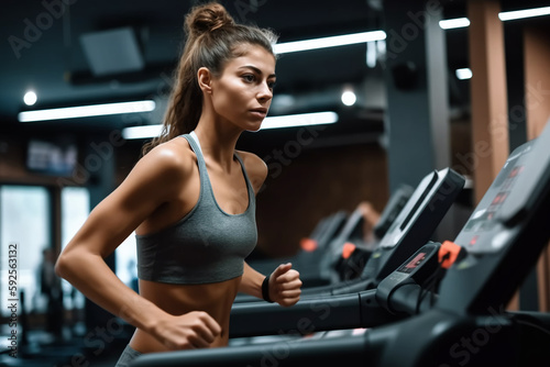 young woman exercising in the indoor training gym, wearing a fitness wear, AI Generative
