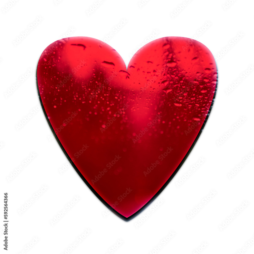 Red heart with water drops isolated on white background. 3D illustration