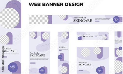 set of modern skincare web banners in standard size with a place for photos. Skincare ad banner cover header background for website design, Social media cover ads banner template.