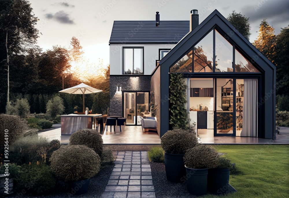 3D rendering und composite Bild eines modernen Hauseingangs für ein