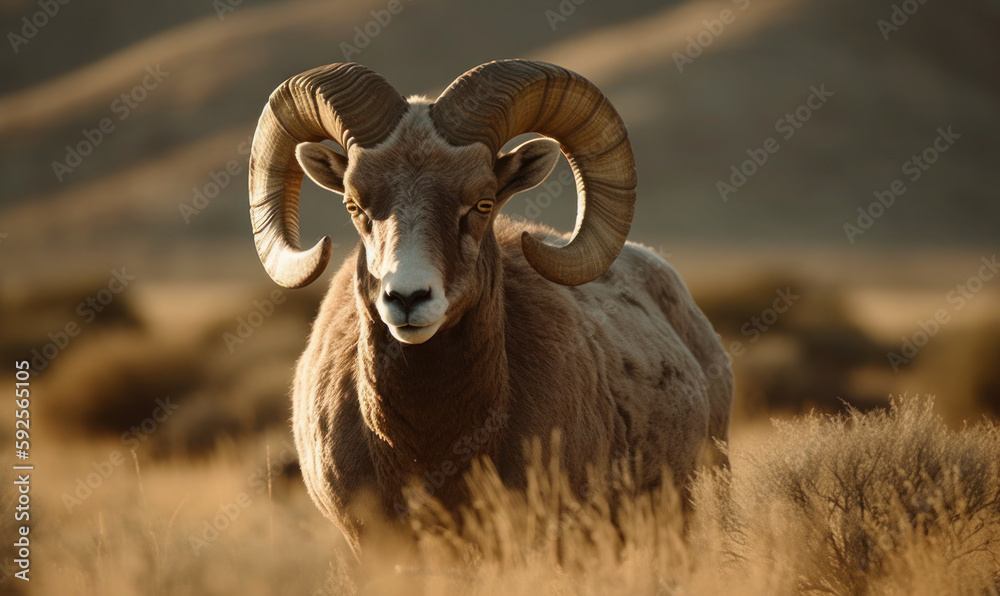 photo of Argali in its natural habitat. Generative AI photo of Argali in its natural habitat. Generative AI