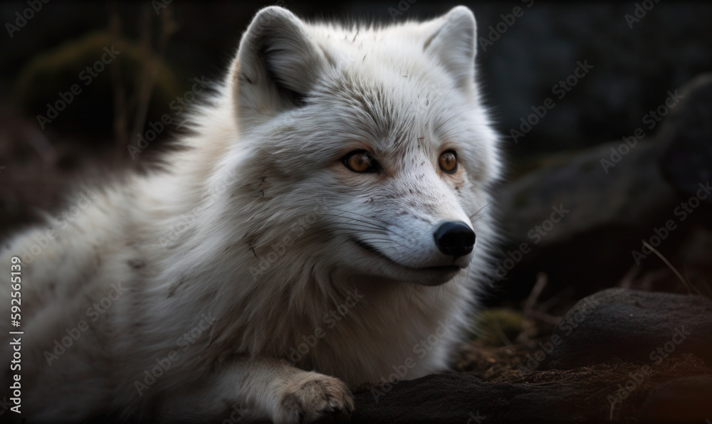close up photo of Arctic fox in its natural habitat. Generative AI