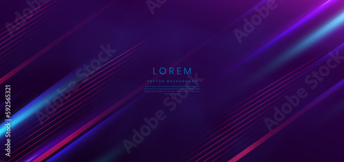 Abstract technology futuristic glowing blue light and red lines on dark purple background.