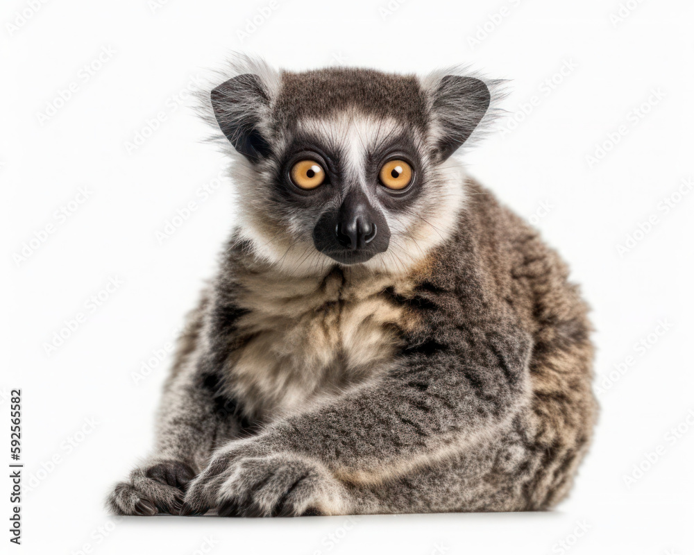 photo of woolly lemur isolated on white background. Generative AI