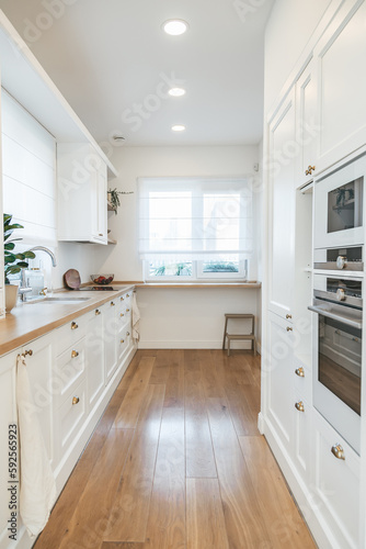 Bright spacious white kitchen made in classic style © Anna Lurye