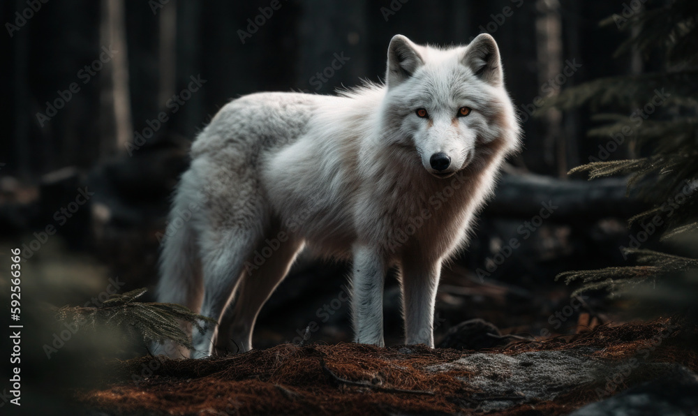 photo of Arctic fox in its natural habitat. Generative AI photo of Arctic fox in its natural habitat. Generative AI