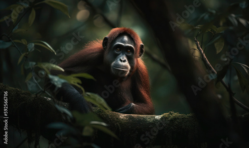 photo of ape in its natural habitat in the jungle. Generative AI