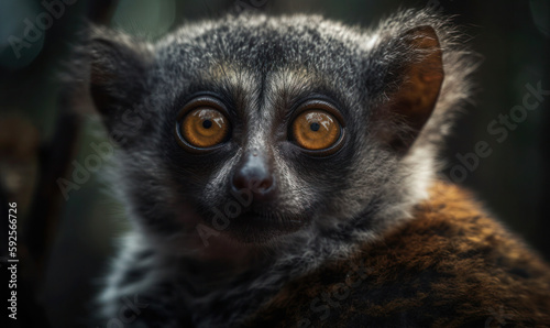 close up photo of woolly lemur in its natural habitat. Generative AI