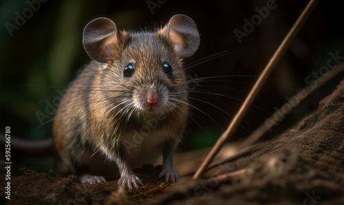photo of Asian tree mouse in forest. Generative AI