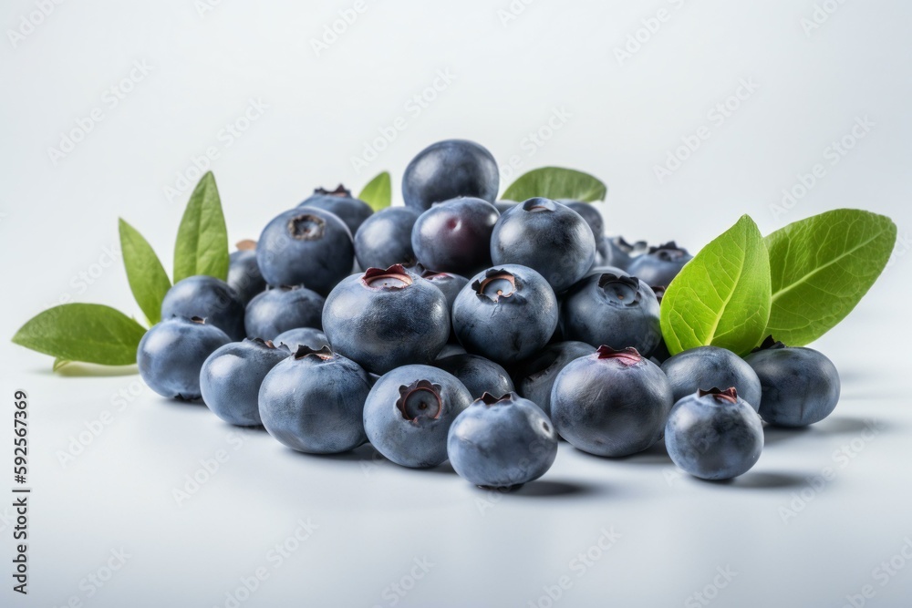 Fresh ripe sweet Blueberries isolated on the white background. Generative AI Fresh ripe sweet Blueberries isolated on the white background. Generative AI
